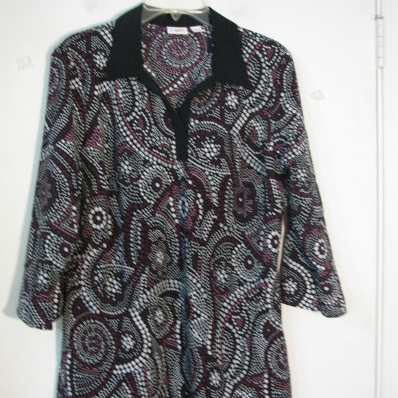 Cato Tunic Blouse Large Dots Berry White Black 3/4 Sleeve Lightweight - Picture 1 of 5